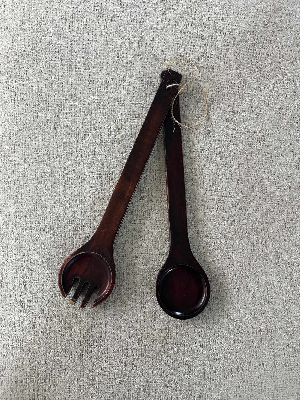 Wooden Salad Serving Spoon and Fork - Dark Brown